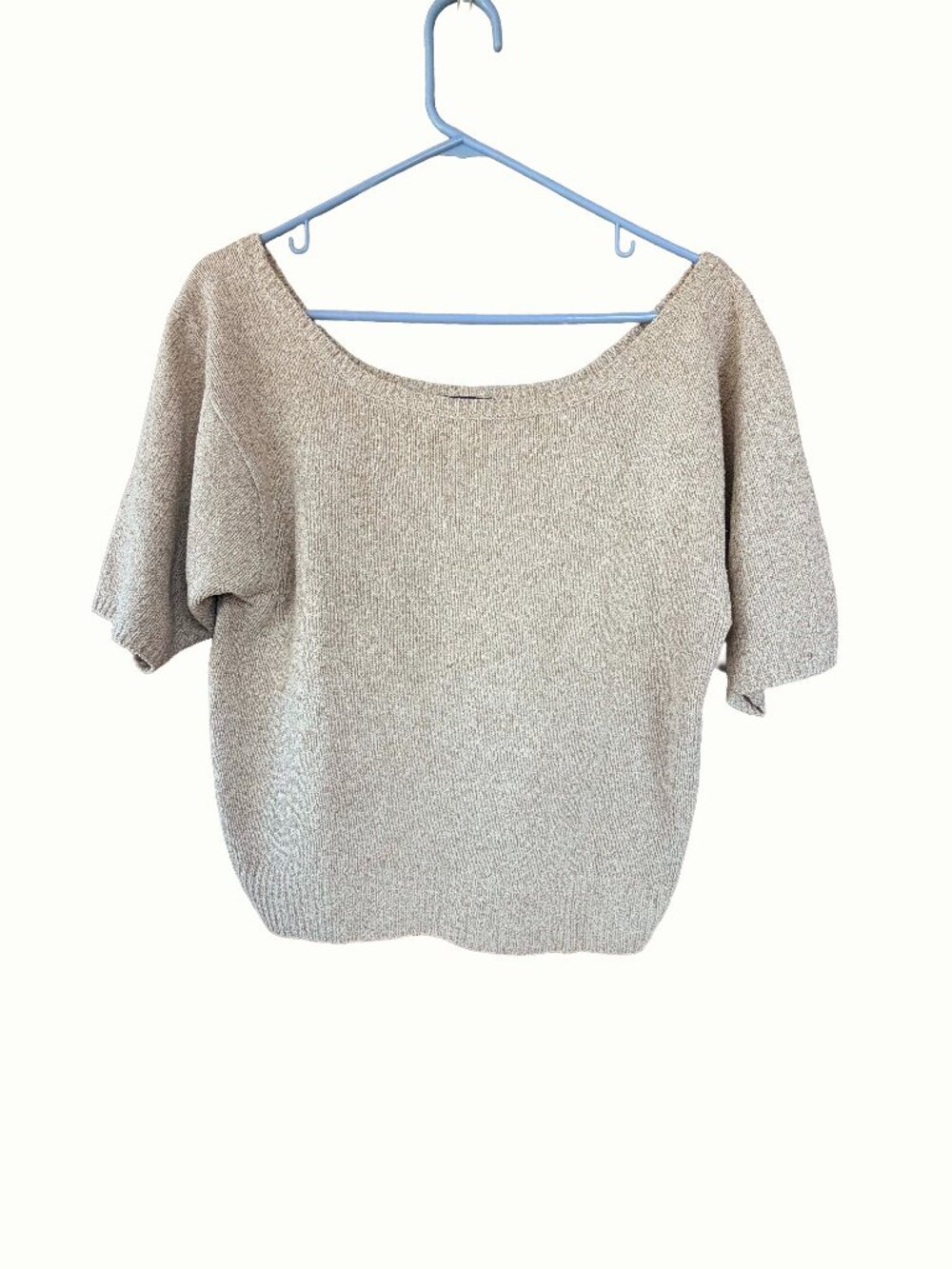 Ralph Lauren Vintage 100% Silk Knit Short Sleeve Sweater Top Oatmeal Size M